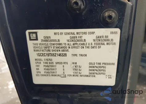 2006 Chevrolet Silverado 1500 Lt2 из США, поврежденный, VIN 1GCEC19TX6Z146328